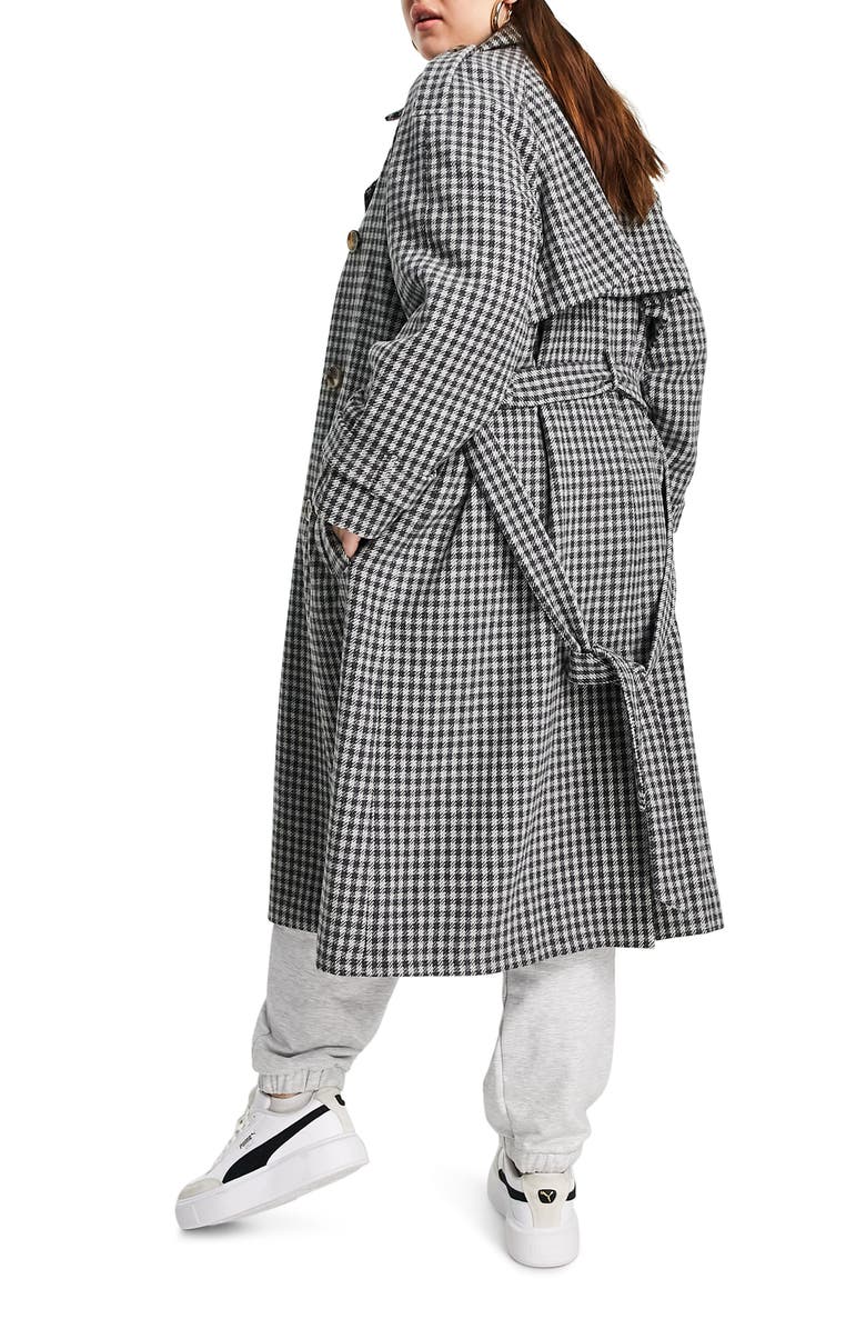 ASOS DESIGN Curve Houndstooth Belted Trench Coat, Alternate, color, 