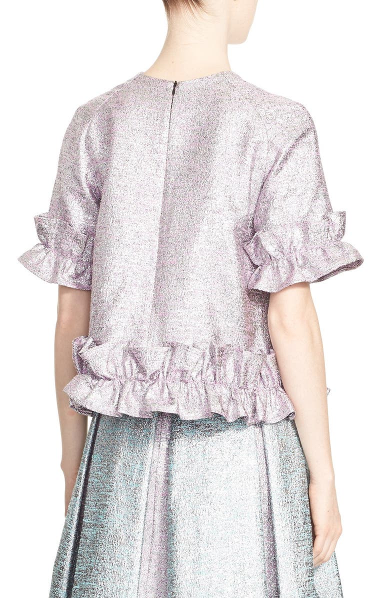 Paskal Flared Frilled Metallic Tweed Top, Alternate, color, 