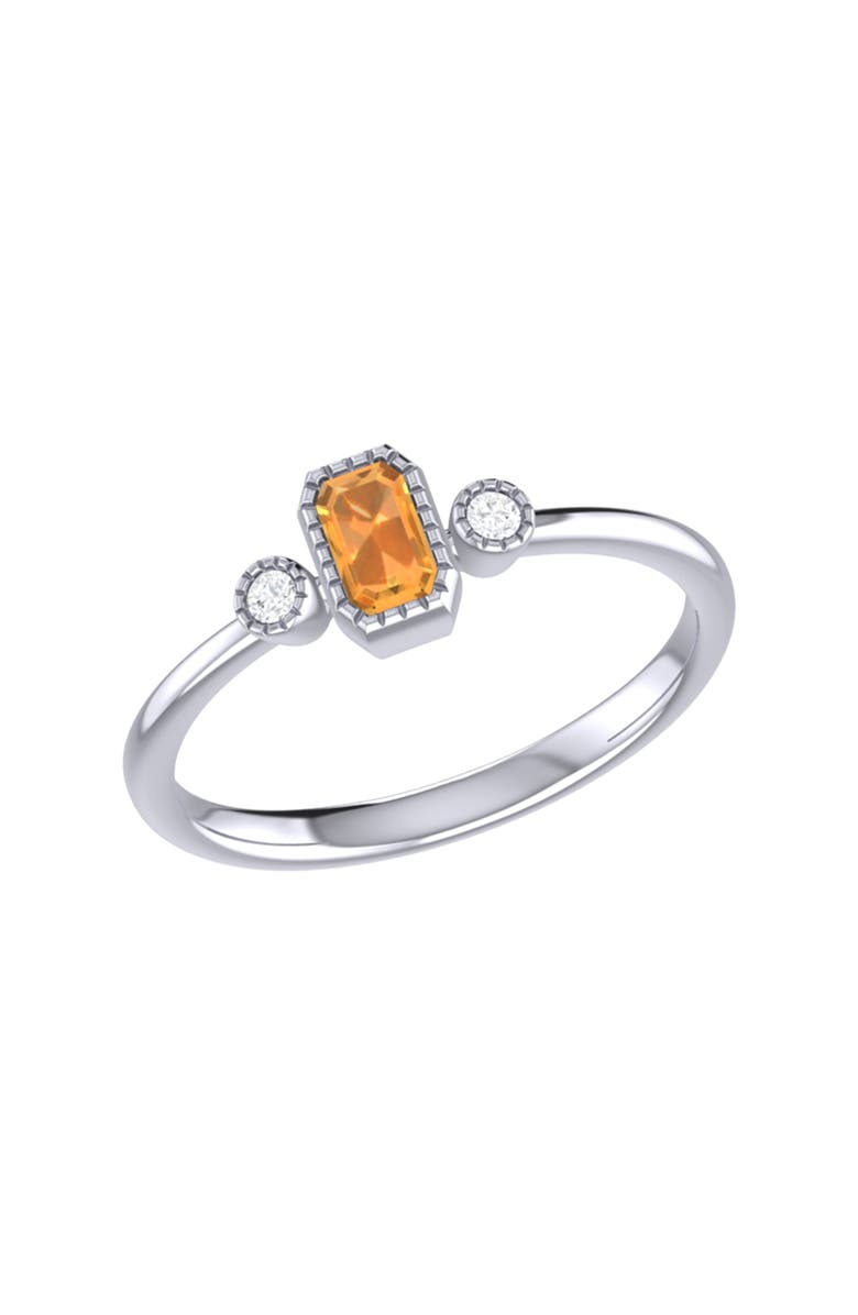 LuvMyJewelry Emerald Cut Citrine & Diamond Birthstone Ring in 14K Gold, Main, color, 
