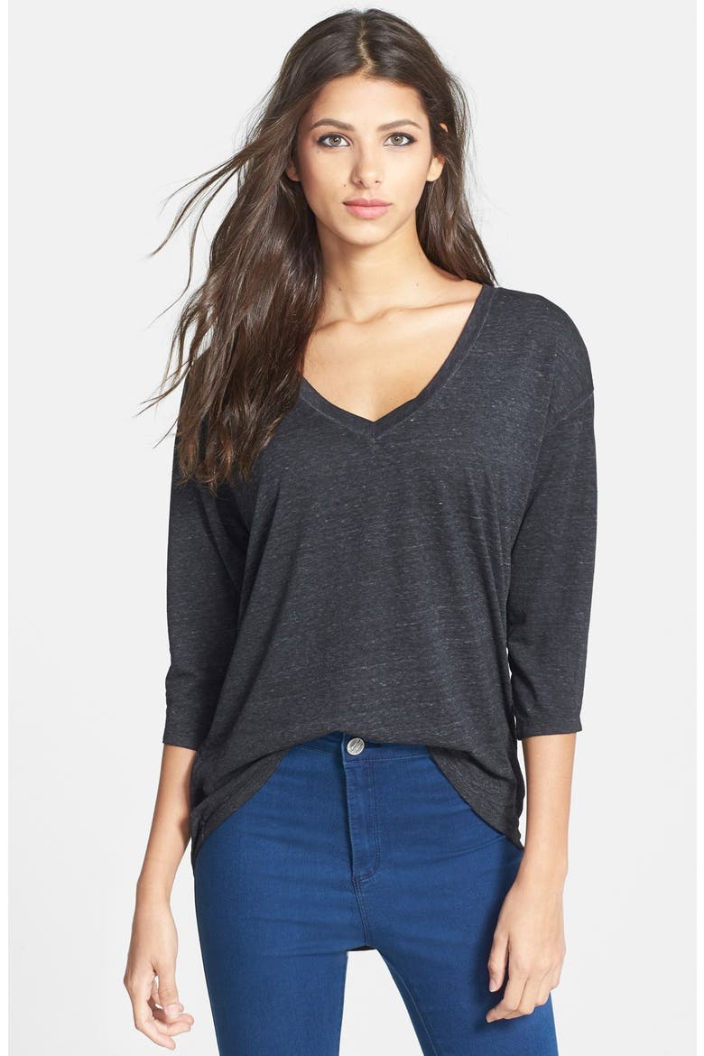 Three Quarter Sleeve V-Neck Tee, Main, color, CHARCOAL