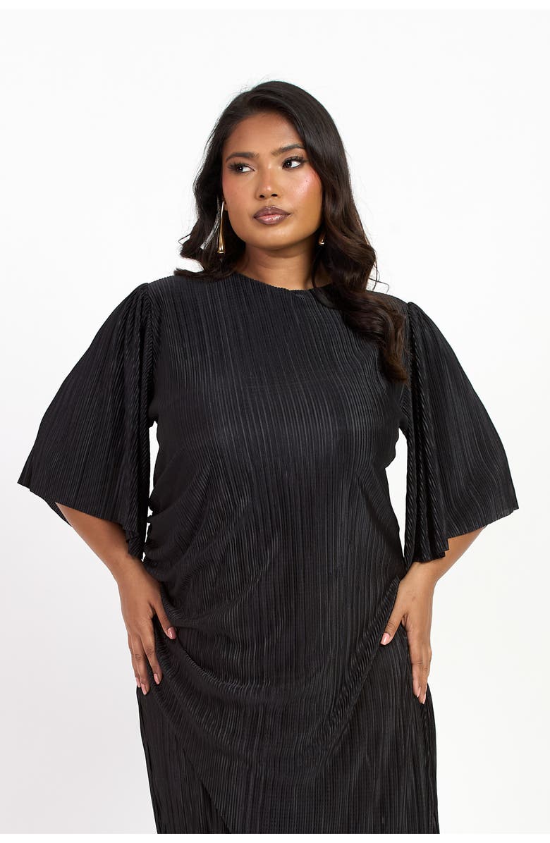 FASHION-SZN CURVE Ruched Side Flutter Sleeve Midi Dress, Alternate, color, Black