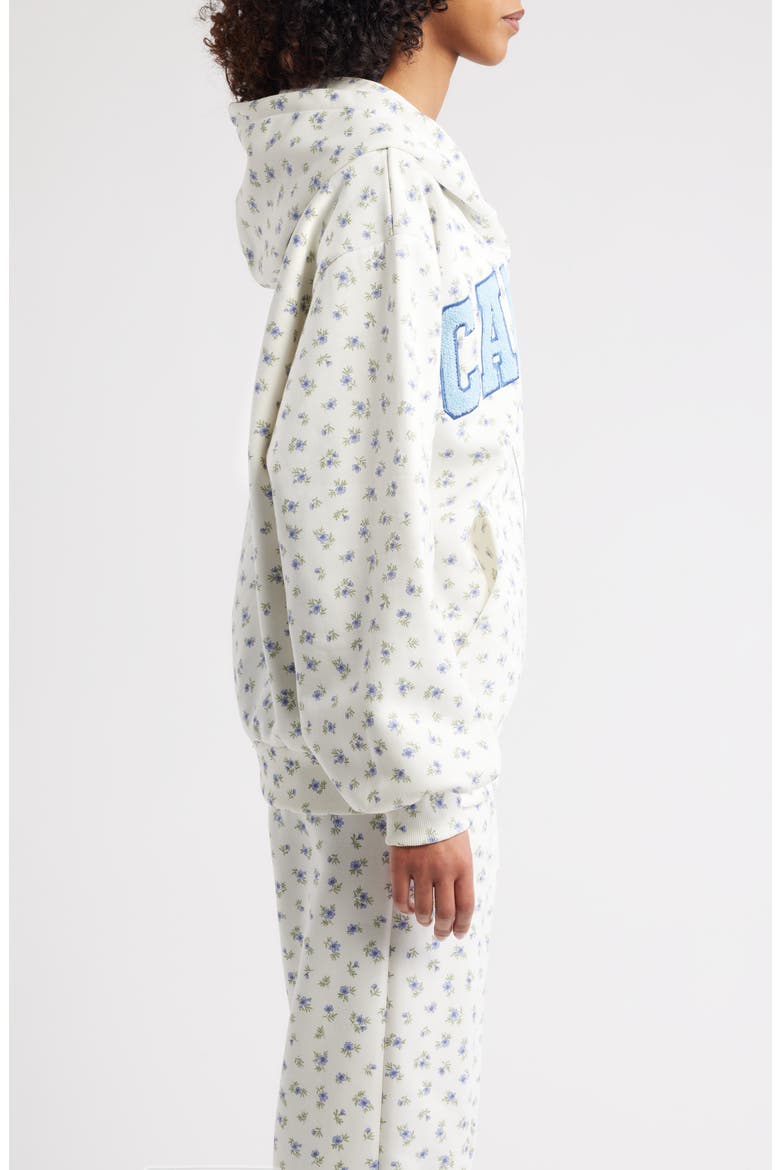Floral Appliqué Graphic Zip-Up Hoodie, Alternate, color, LIGHT GRAY