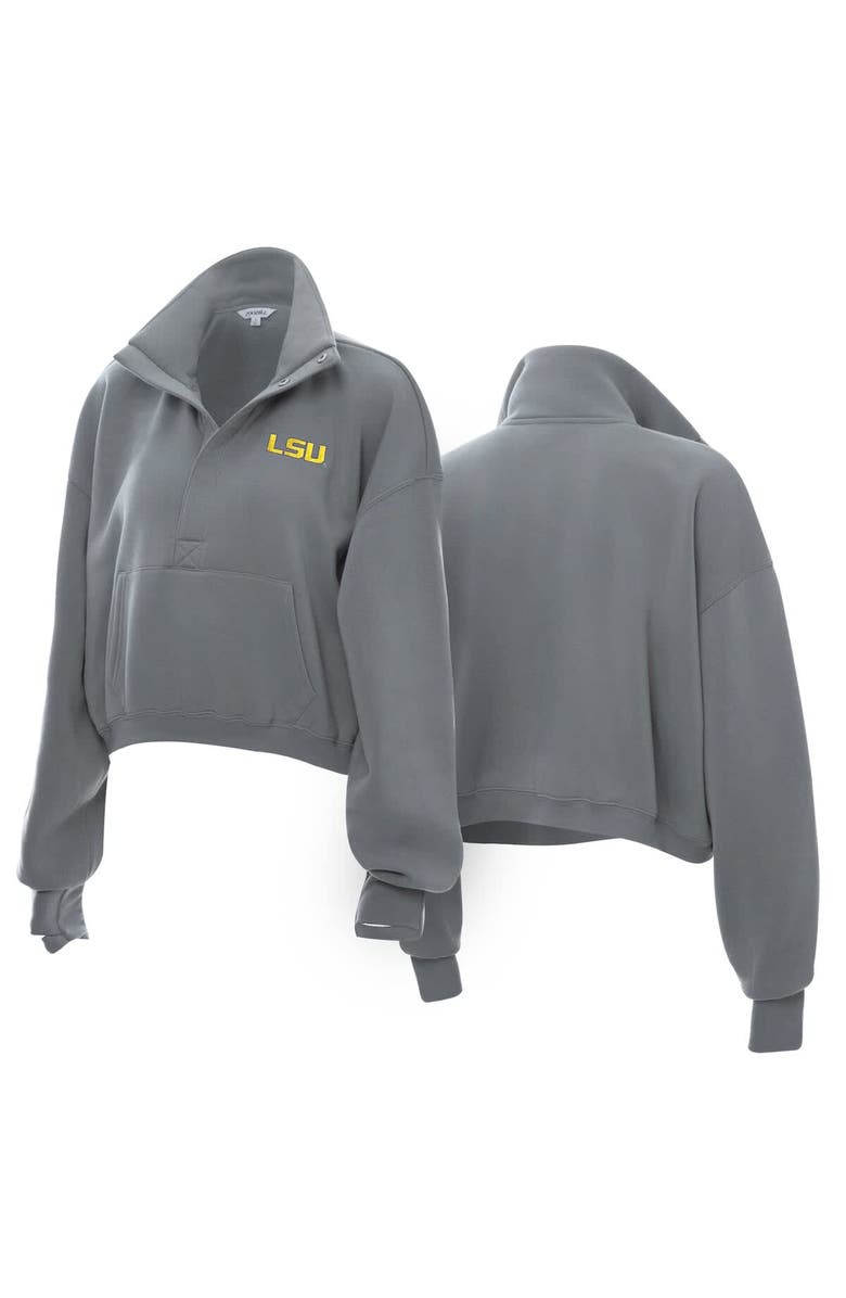 ZOOZATZ Women's ZooZatz Gray LSU Tigers Cropped Powerhouse Half-Snap Sweatshirt, Main, color, Gray