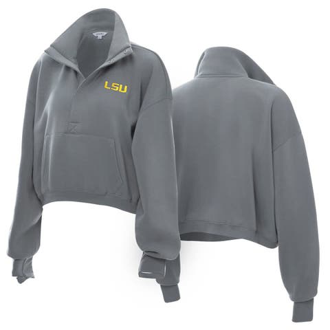 Women's ZooZatz  Gray LSU Tigers Cropped Powerhouse Half-Snap Sweatshirt