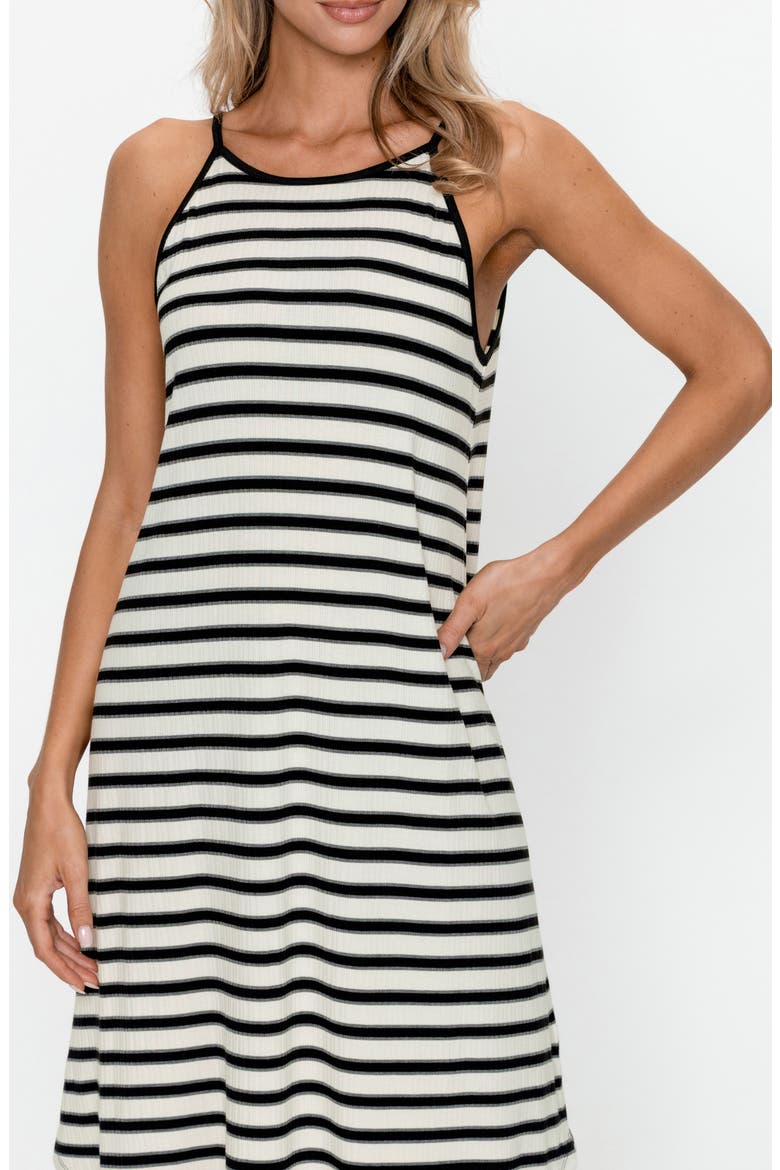 Stripe Sleeveless Midi Dress, Alternate, color, BLACK