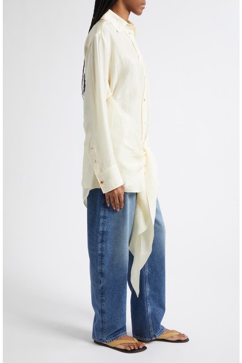 Arroyo Tie Front Crinkle Satin Button-Up Shirt, Alternate, color, ECRU