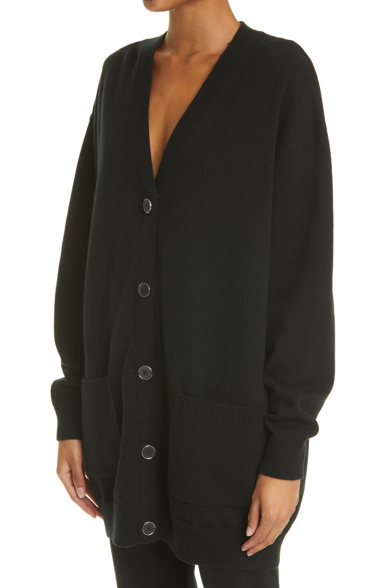 Spike Logo Wool & Cashmere Cardigan, Alternate, color, BLACK