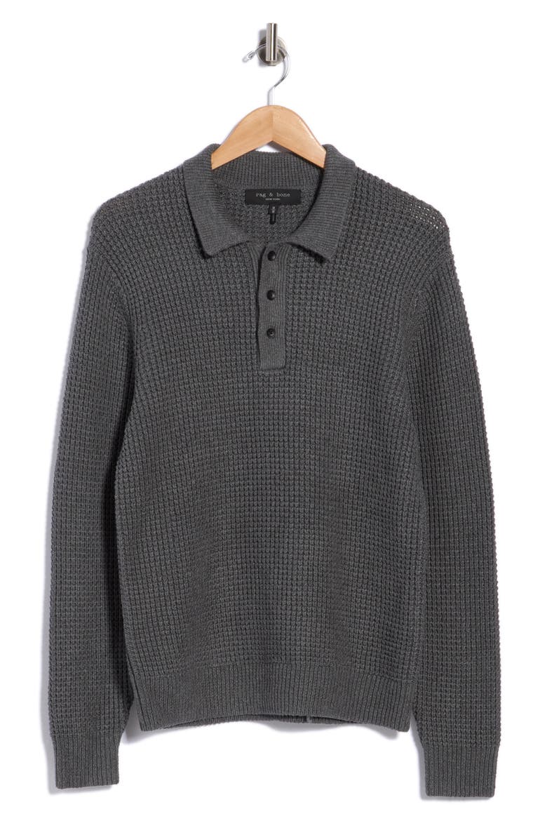 Baldwin Waffle Cotton Blend Sweater Polo, Main, color, HEATHER GREY