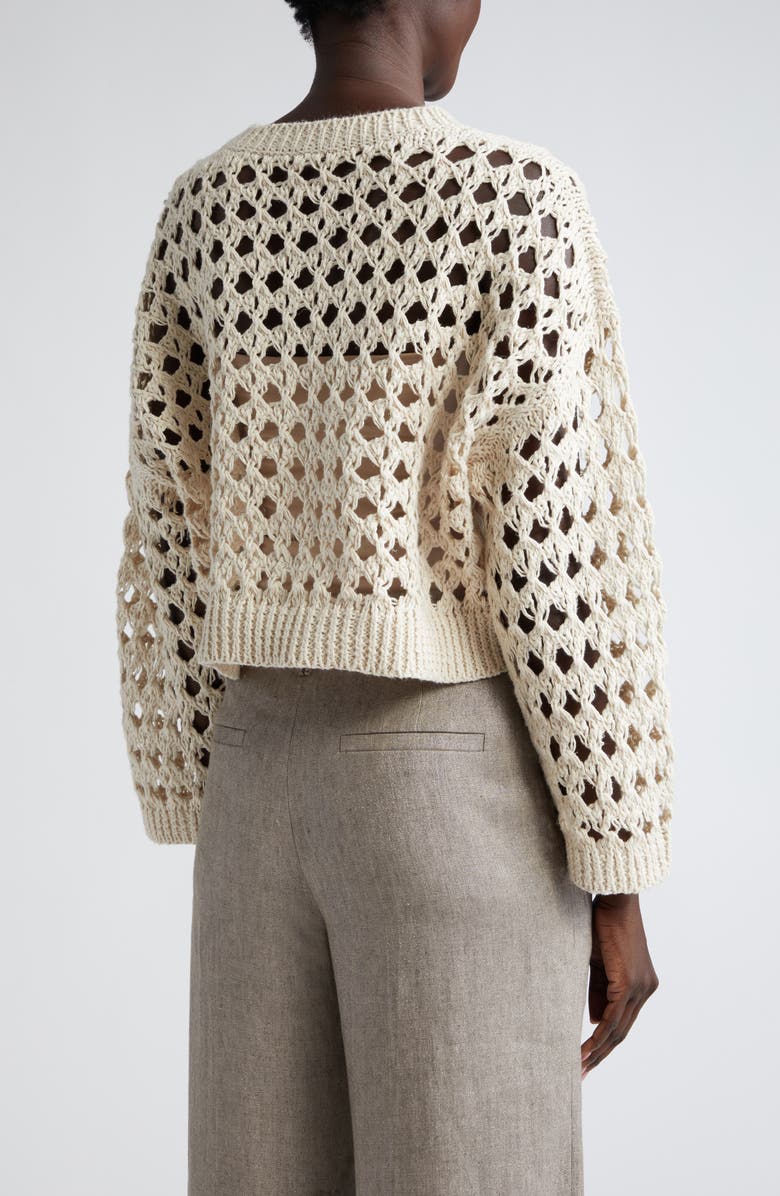 Brunello Cucinelli Openwork Jute Blend Crewneck Sweater, Alternate, color,