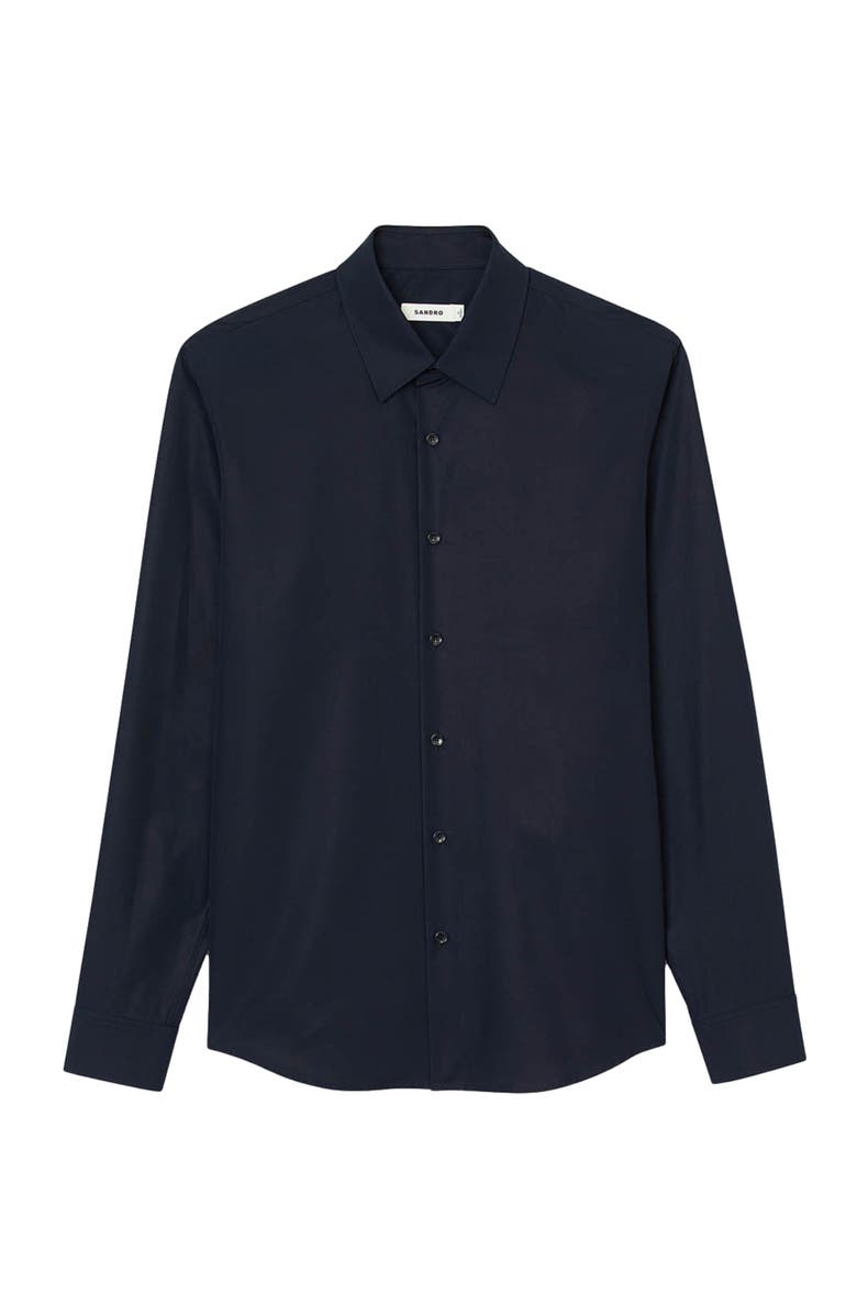 SANDRO Fitted stretch cotton shirt, Alternate, color, Navy Blue