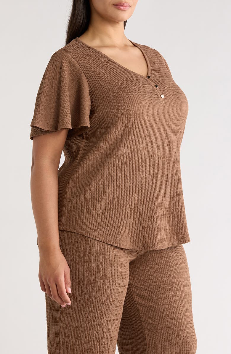 AK ANNE KLEIN Flutter Sleeve V-Neck T-Shirt, Alternate, color, Mushroom