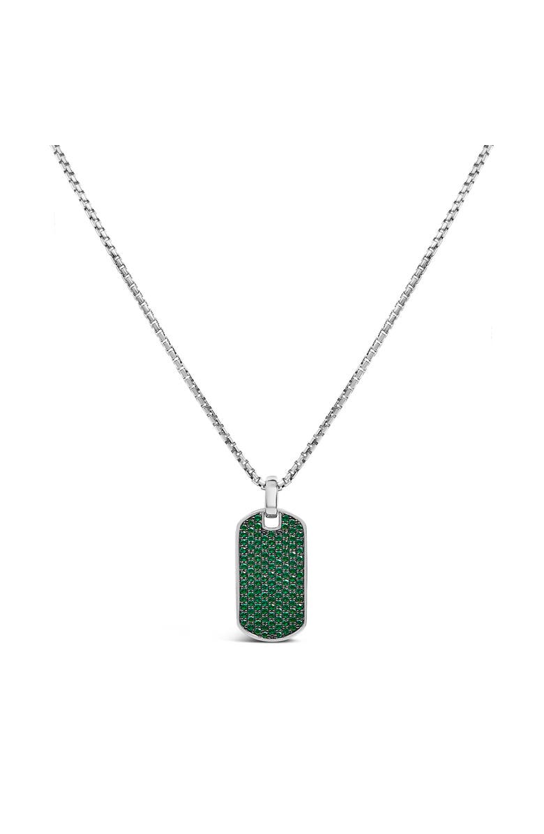 Haus of Brilliance Men's Silver Created Green Emerald Dog Tag Pendant Necklace - 22" Inches, Main, color, White