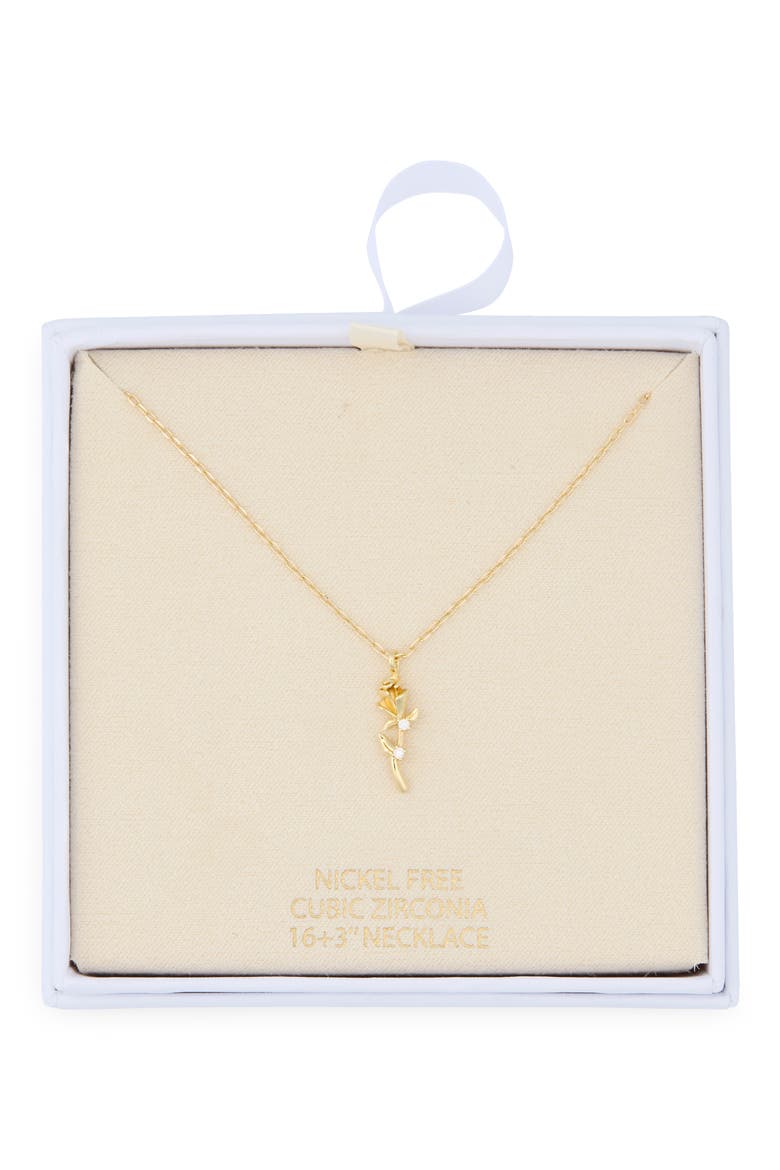 Cubic Zirconia Rose Pendant Necklace, Main, color, CLEAR- GOLD
