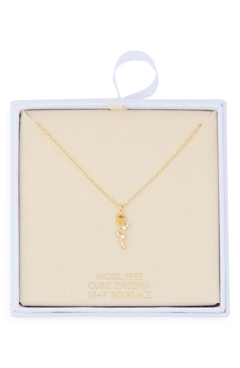 NORDSTROM RACK Cubic Zirconia Rose Pendant Necklace, Main, color, Clear- Gold