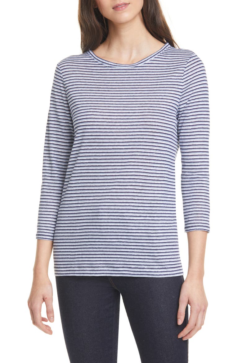Stripe Linen T-Shirt, Main, color, NAVY- BLUE TRICOLOR STRIPE