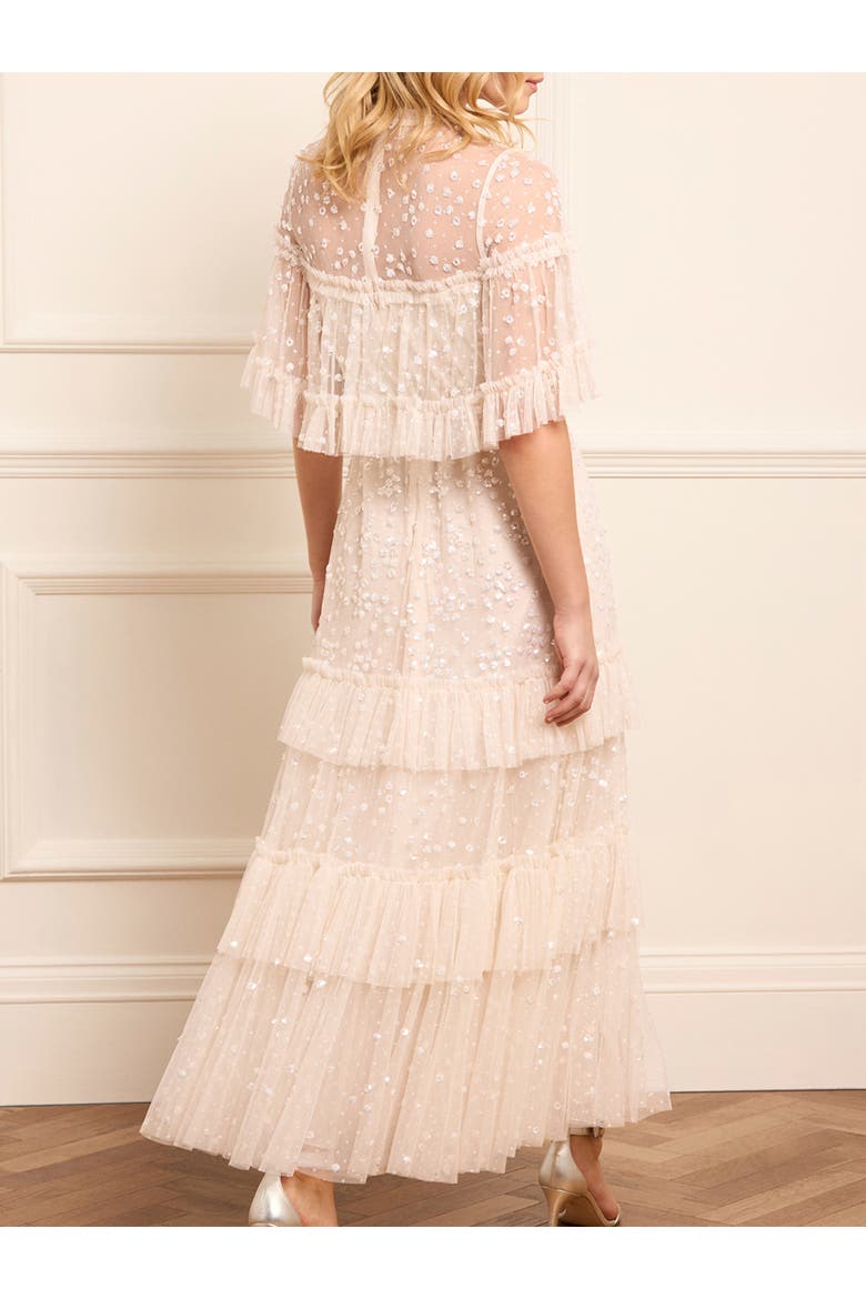 Leila Dot Tiered Cape Ankle Gown, Alternate, color, Cream