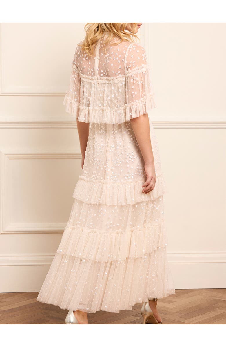 Needle & Thread Leila Dot Tiered Cape Ankle Gown, Alternate, color, Cream