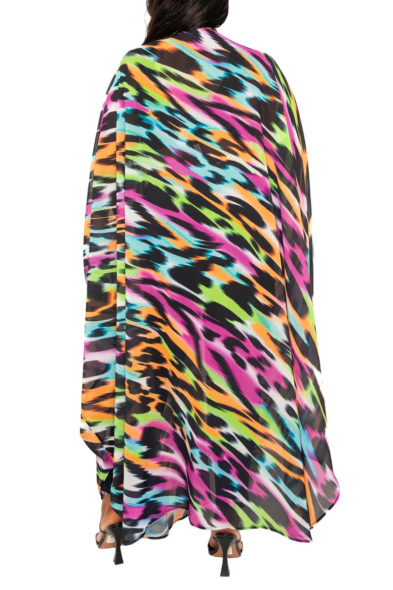 Animal Print Chiffon Robe with Wrist Bands, Alternate, color, MULTI