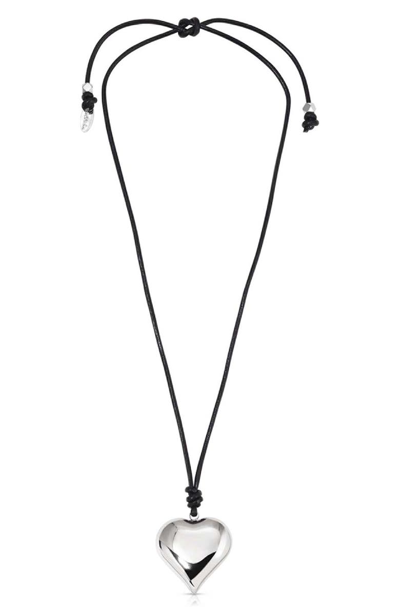 Ettika Puffy Heart Pendant Necklace, Main, color, Silver