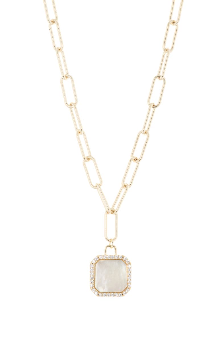 Juvell CZ & Mother of Pearl Dog Tag Necklace, Main, color, 