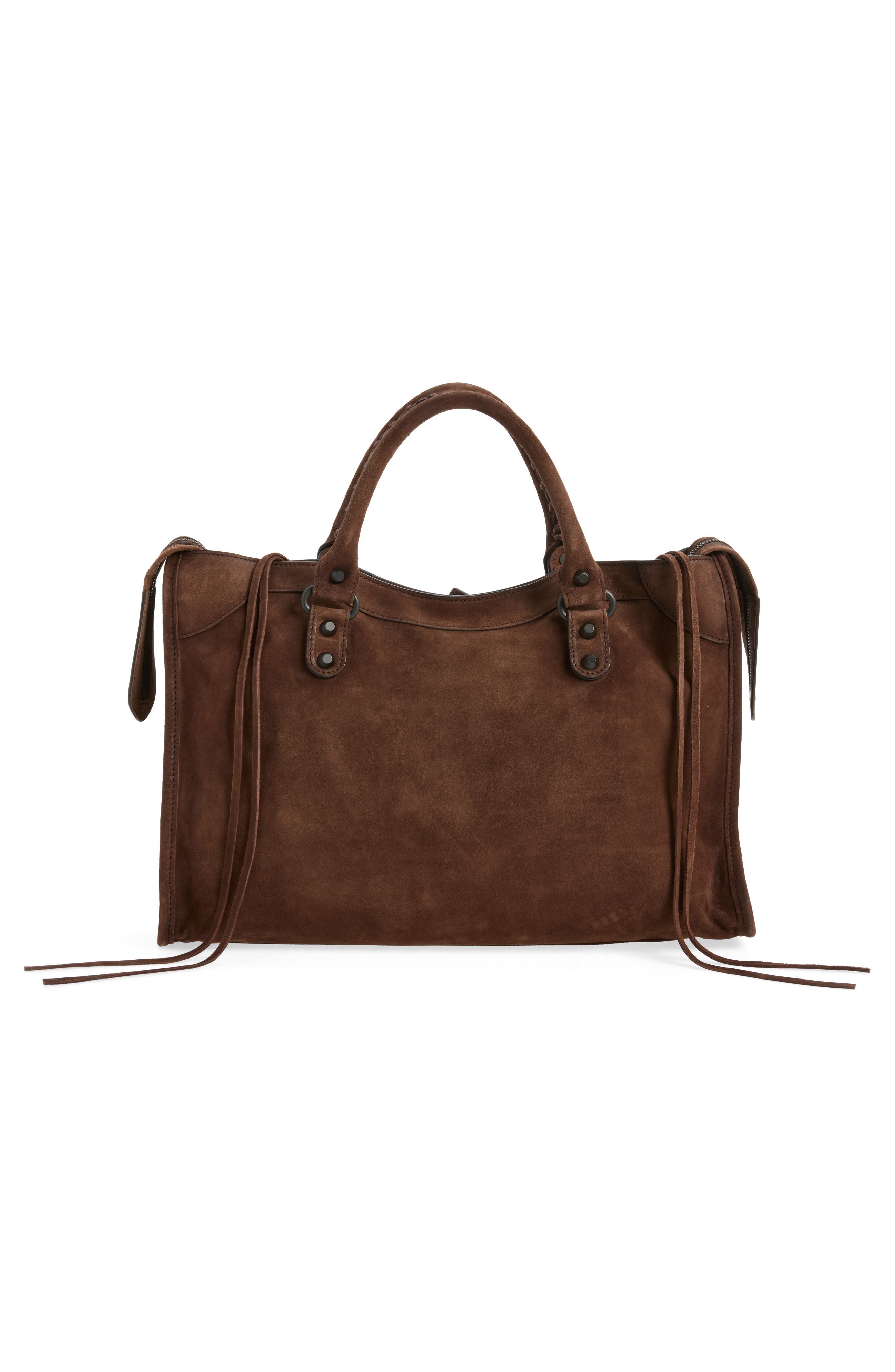 Medium Le City Suede Satchel, Alternate, color, 2308 LIGHT ESPRESSO