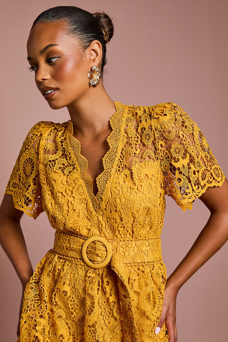 petite lace midi dress Whistles Petite Lace V Neck Spot Midi Dress Yellow/Multi Size 12