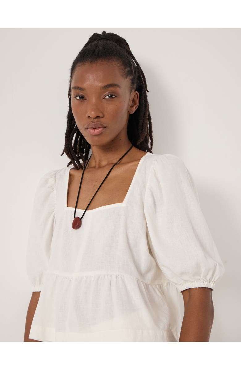 Hush Alva Puff Sleeve Linen Beach Top, Alternate, color, Pearl White