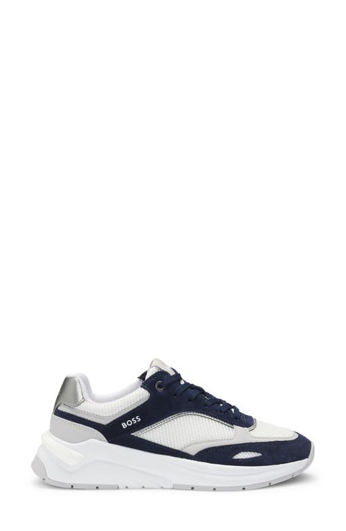 Hugo Boss Mixed-material Trainers With Suede And Mesh In White