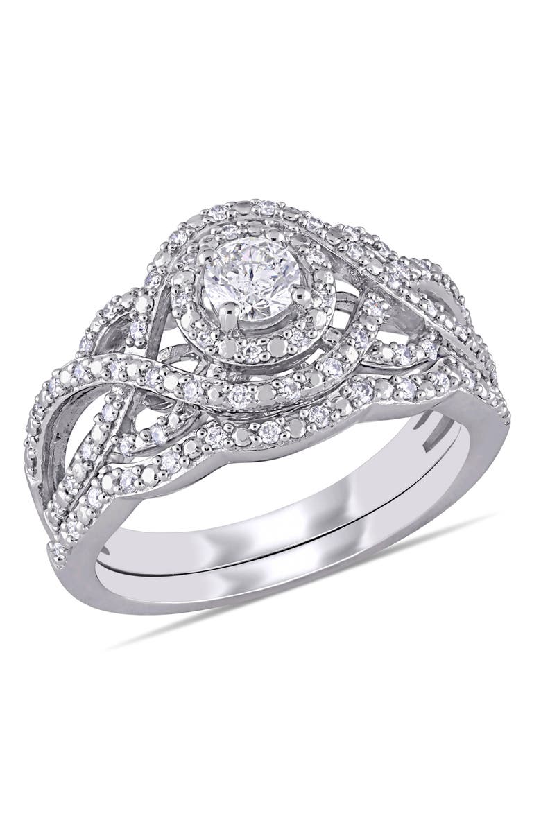 Julianna B. Diamond Double Halo Twist Bridal Set 14k, Main, color, 14K White Gold