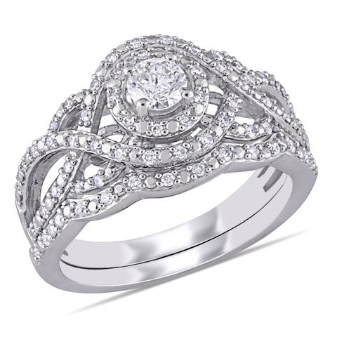 Diamond Double Halo Twist Bridal Set 14k