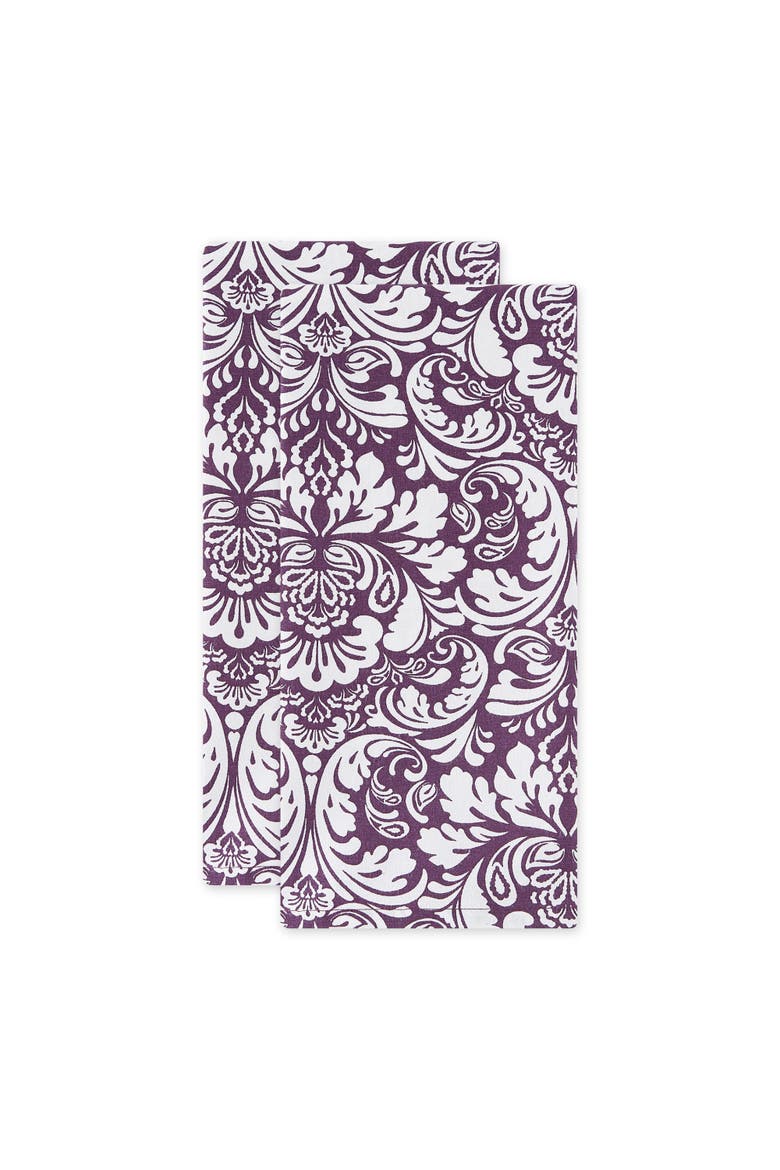 Eggplant Damask Dishtowel Set/2, Alternate, color, Eggplant