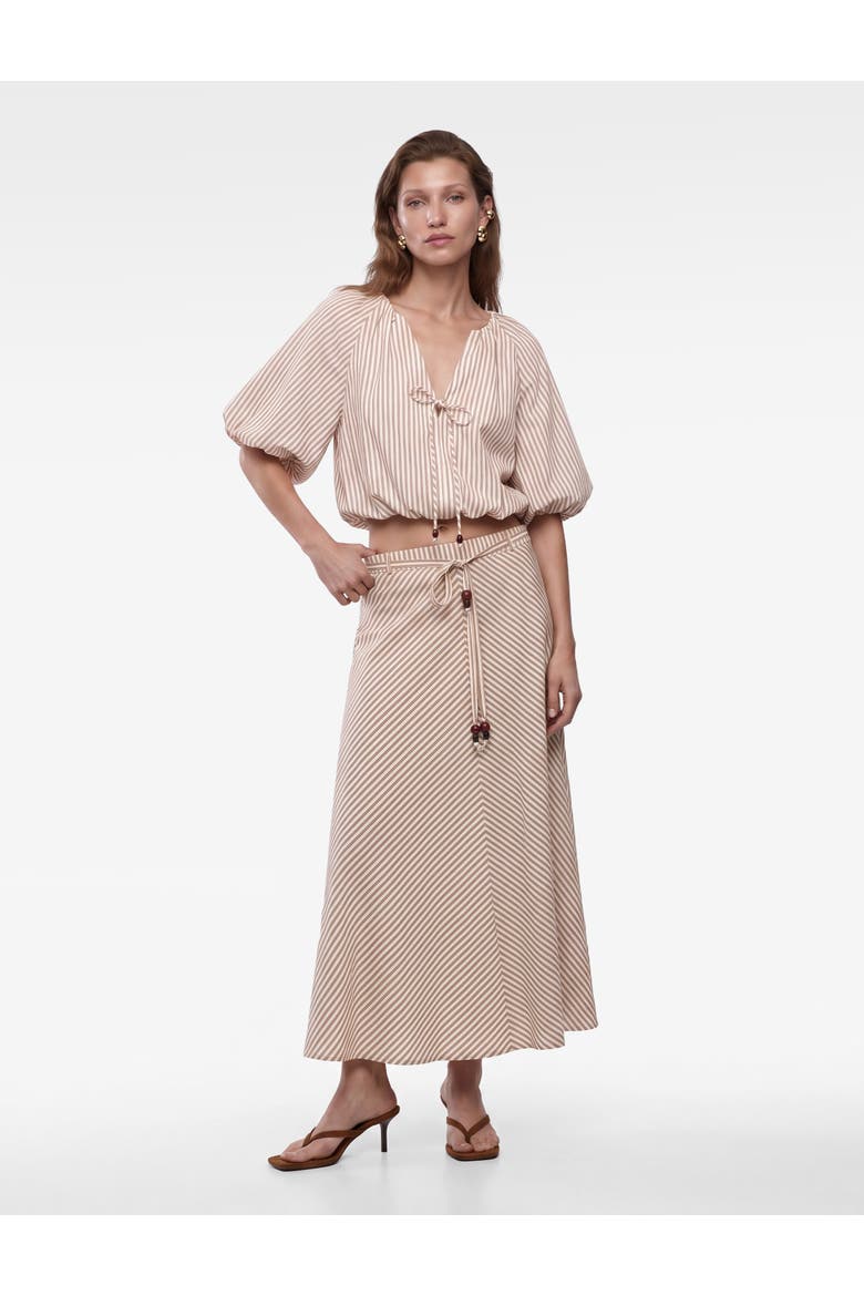 Midi Striped Skirt with Belted, Main, color, BROWN STRIPE