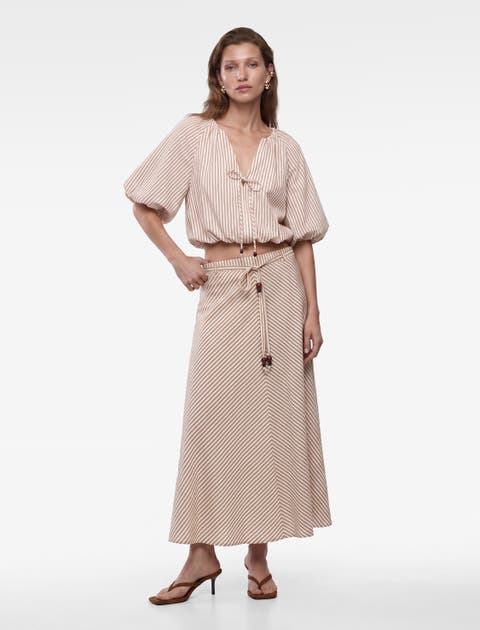 Midi Striped Skirt with Belted