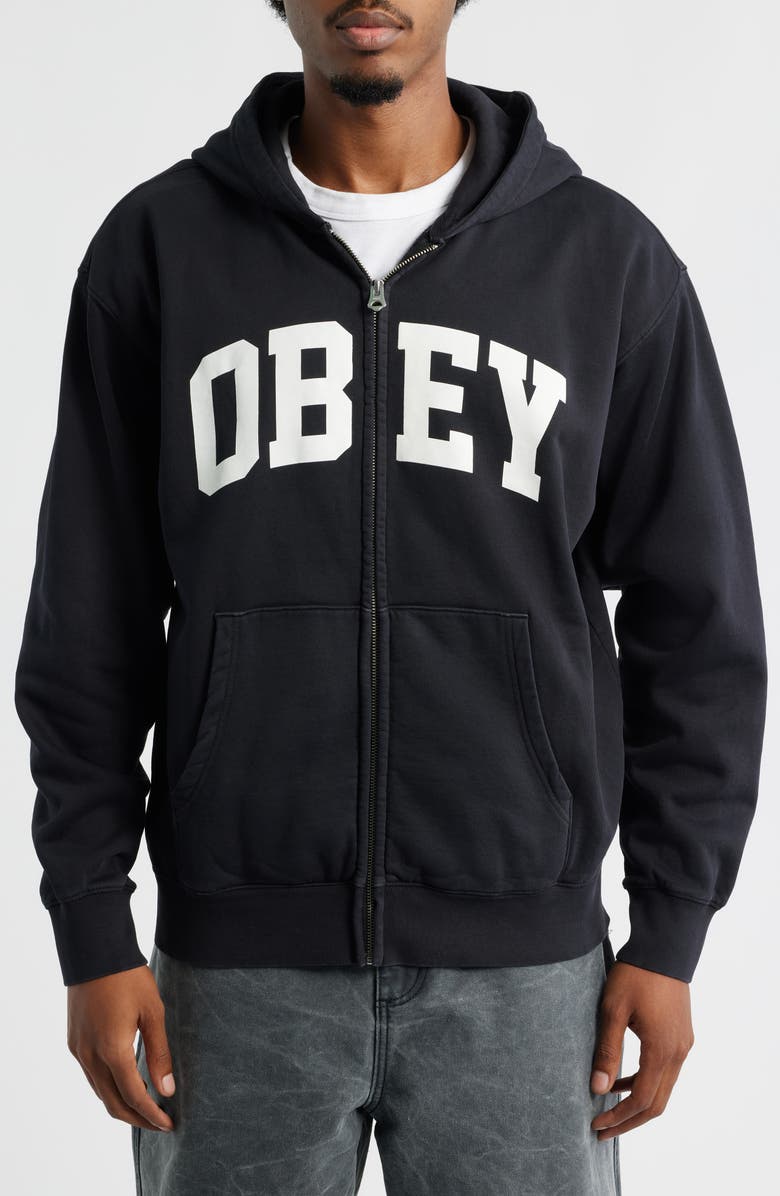 Obey Control Faded Zip Hoodie, Alternate, color, Digital Black Faded Wash