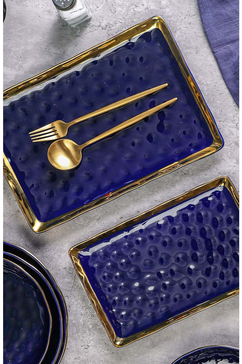 Florian Porcelain 2-Piece Serving Rectangular Plate Set, Alternate, color, Blue