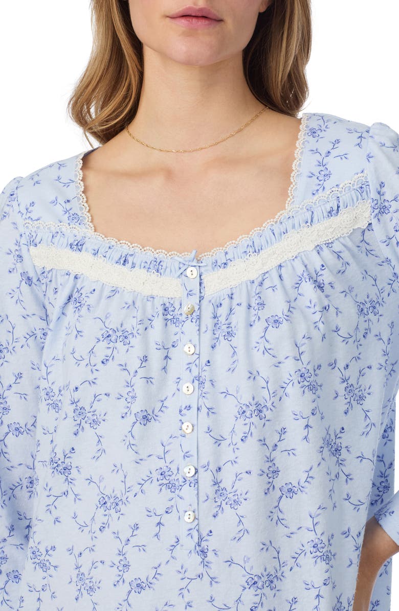 Eileen West Lace Trim Cotton Nightgown, Alternate, color, Blue/ Print