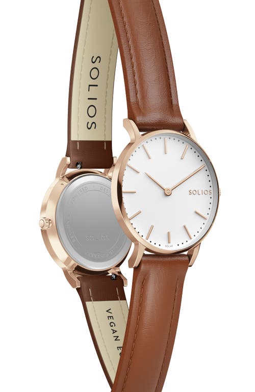 Solios Watches The Solar Classic | White Dial In Brown Vegan Leather