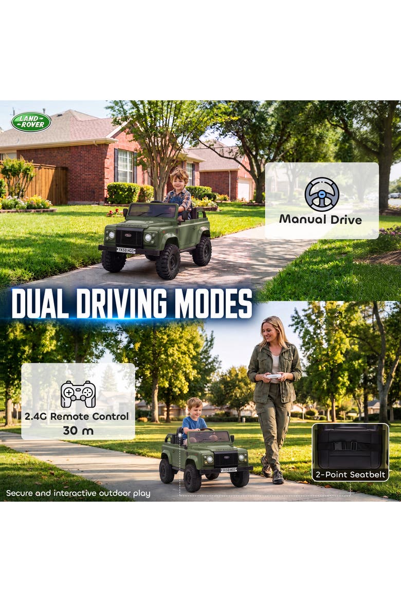 12V Electric Car for Kids Aged 3+ Years, Licensed Land Rover Defender Toddler Ride on Car w/ Remote Control, Alternate, color, green