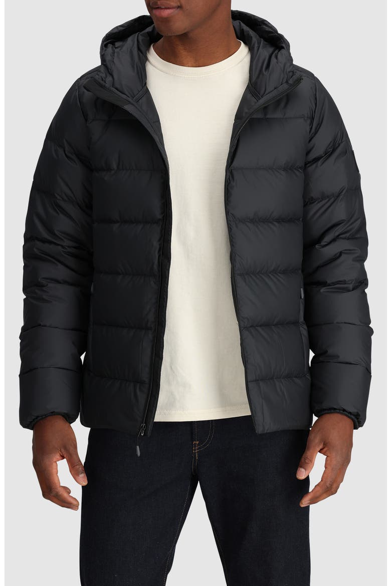 Coldfront 700 Fill Power Down Insulated Hooded Ripstop Packable Puffer Jacket, Main, color, SOLID BLACK