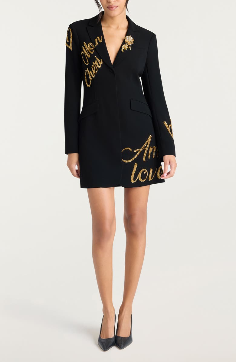 Cinq à Sept Crushed Sequin Long Sleeve Coat Dress, Main, color, Black/ Gold