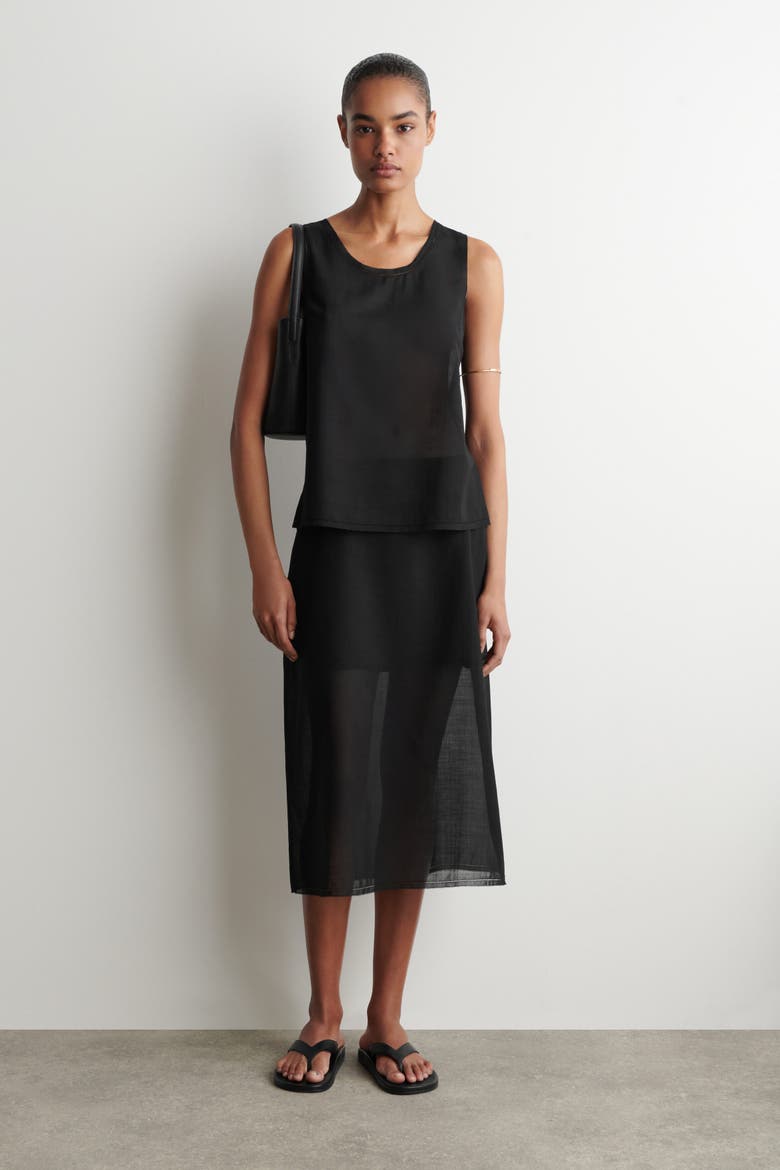 Semi-sheer Layered Wool Top, Alternate, color, BLACK