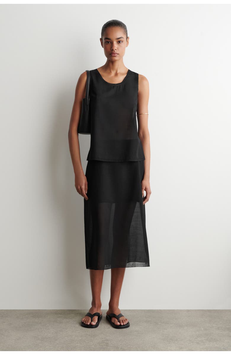 COS Semi-sheer Layered Wool Top, Alternate, color, Black