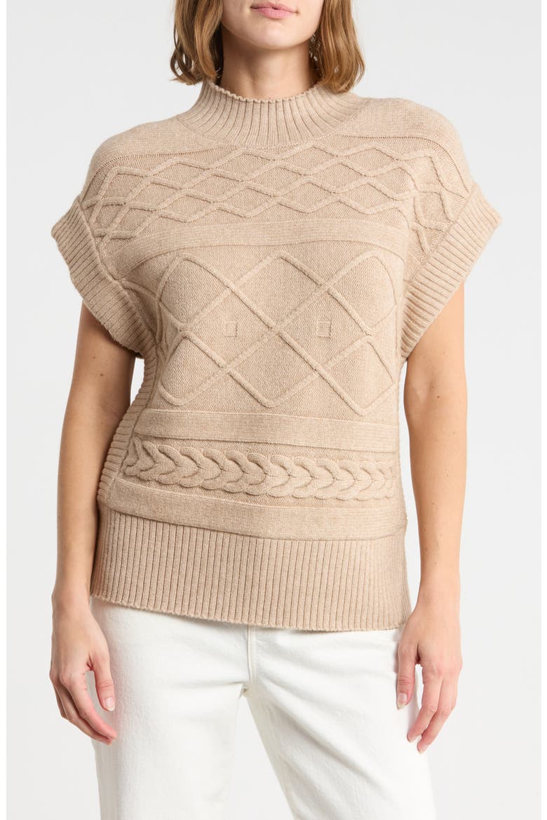 Mock Neck Cable Knit Vest, Main, color, DARK SESAME