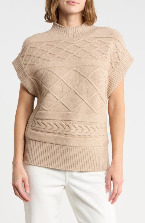 Mock Neck Cable Knit Vest