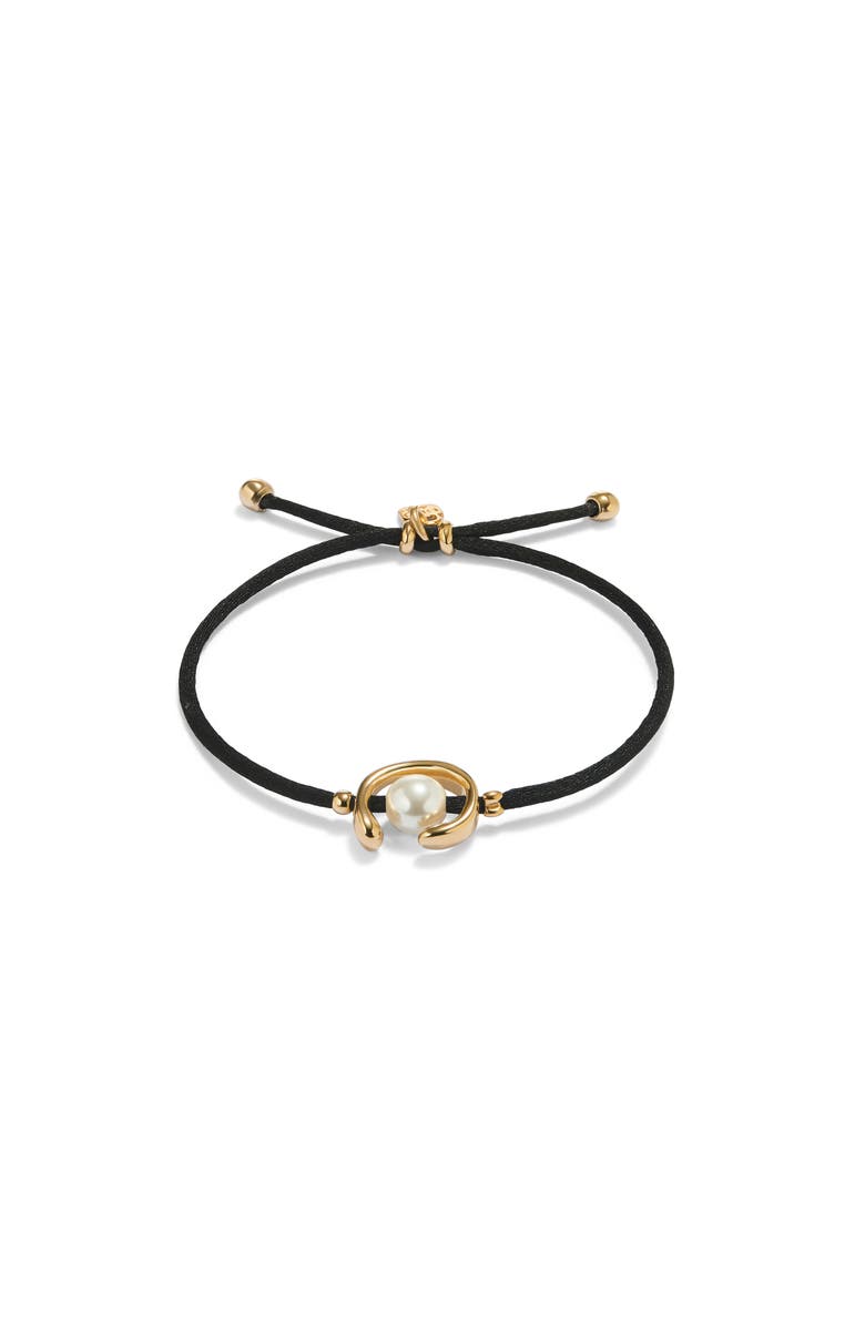 UNODE50 Black Cord Pearl Bracelet, Main, color, Gold