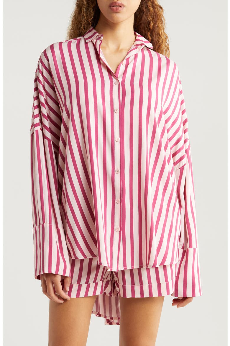 Anniversary Stripe Long Sleeve & Short Pajamas, Main, color, MULBERRY/ PINK STRIPE