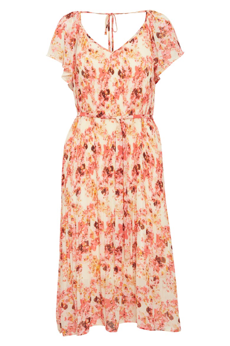 Floral Print Tie Waist Dress, Alternate, color, CALYPSO CORAL