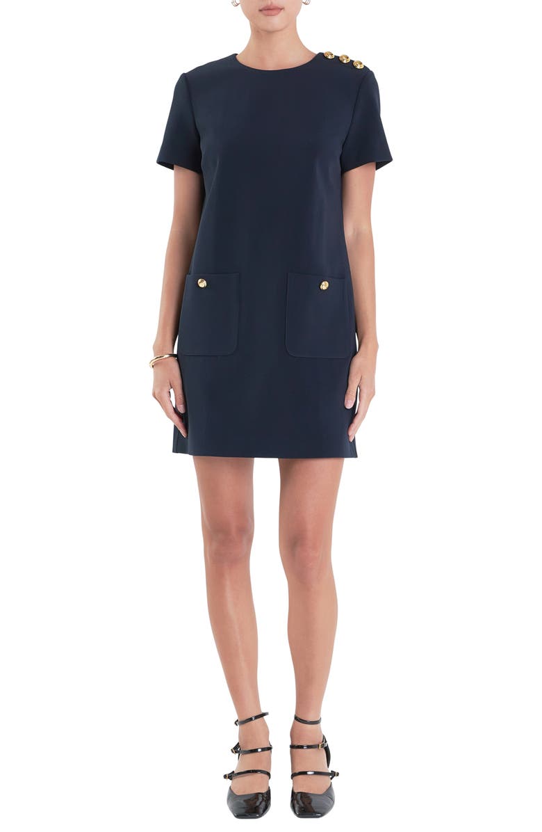 English Factory Golden Button Shift Minidress, Main, color, Navy