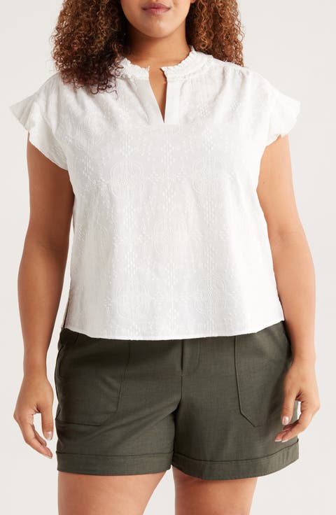 Cap Sleeve Woven Shirt (Plus)