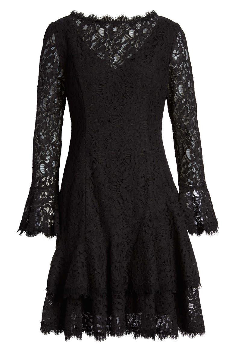 Long Sleeve Tiered Lace Dress, Alternate, color, BLACK